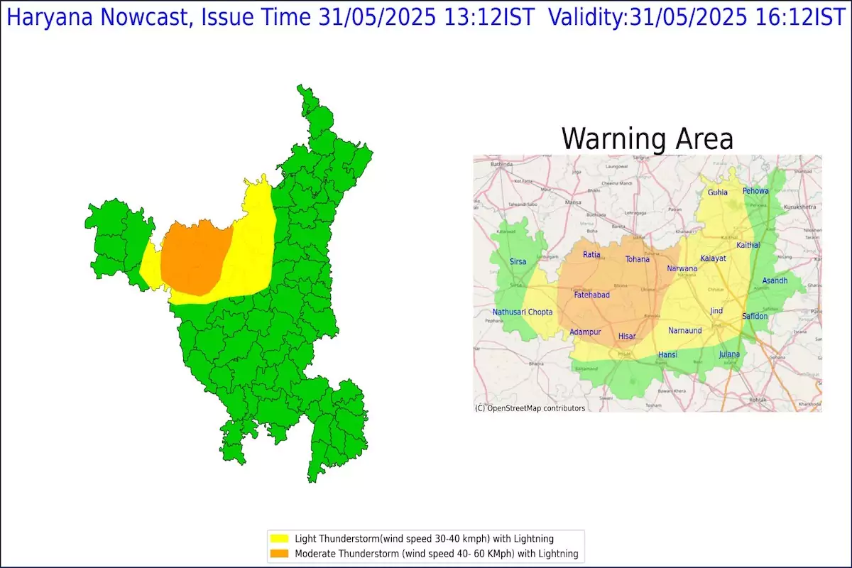 हरियाणा मौसम अलर्ट: सिरसा, हिसार, फतेहाबाद समेत कई जिलों में अगले एक घंटे में तूफान और बारिश का अलर्ट