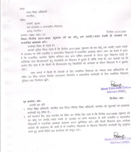 School Holiday: हरियाणा में स्कूली बच्चों की मौज, यहां 23 जनवरी को बंद रहेंगे सभी सरकारी और प्राइवेट स्कूल 2 Haryana School Closed