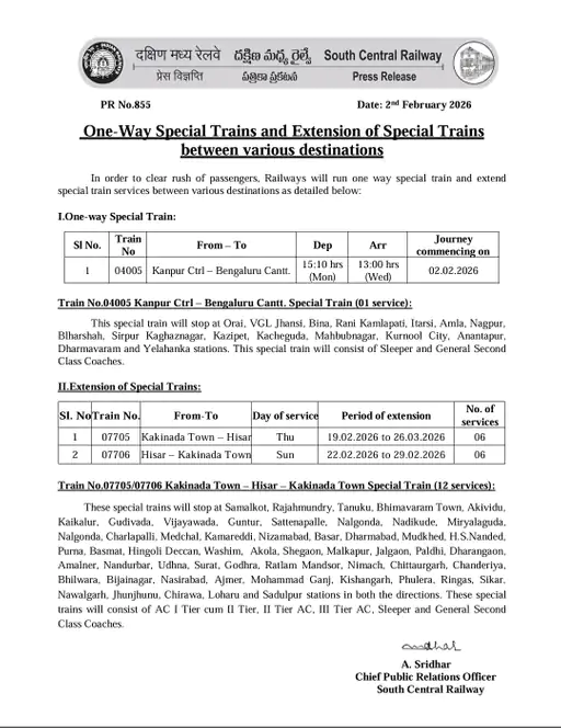 हरियाणा के लोगों के लिए बड़ी खुशखबरी, अब हिसार से सीधी ट्रेन जाएगी दक्षिण भारत