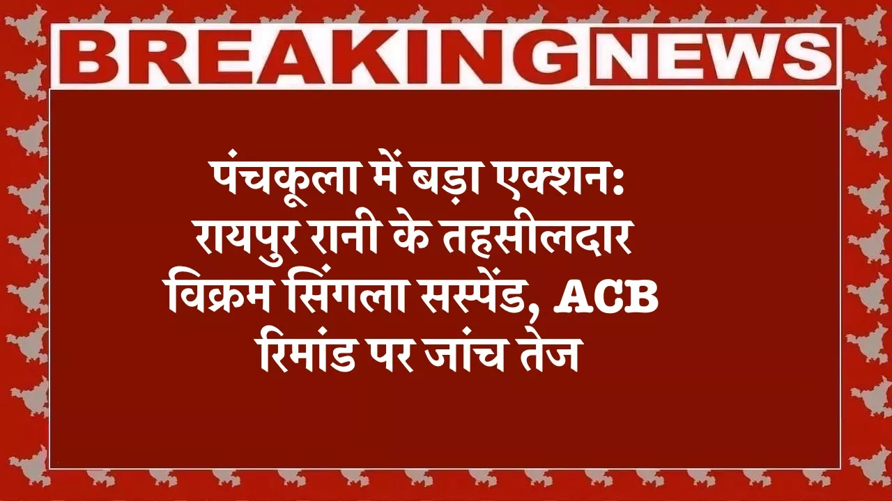 पंचकूला में बड़ा एक्शन: रायपुर रानी के तहसीलदार विक्रम सिंगला सस्पेंड, ACB रिमांड पर जांच तेज